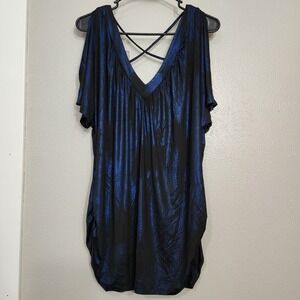 Maurice's Women's Plus Size 2 Top V Neck Shimmer Blue and Black V Back Straps‎